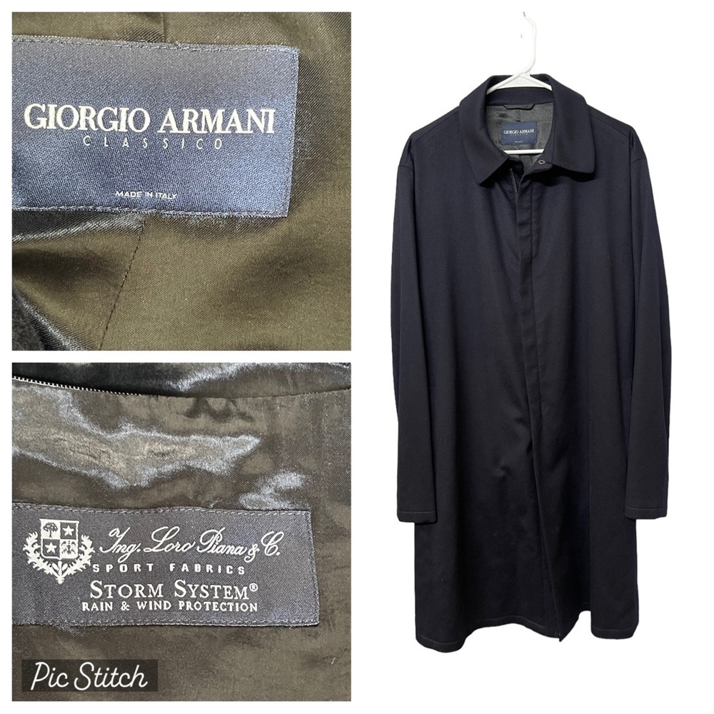 Giorgio Armani Loro Piana 100% Cashmere Storm System Long Coat‎ Size 52